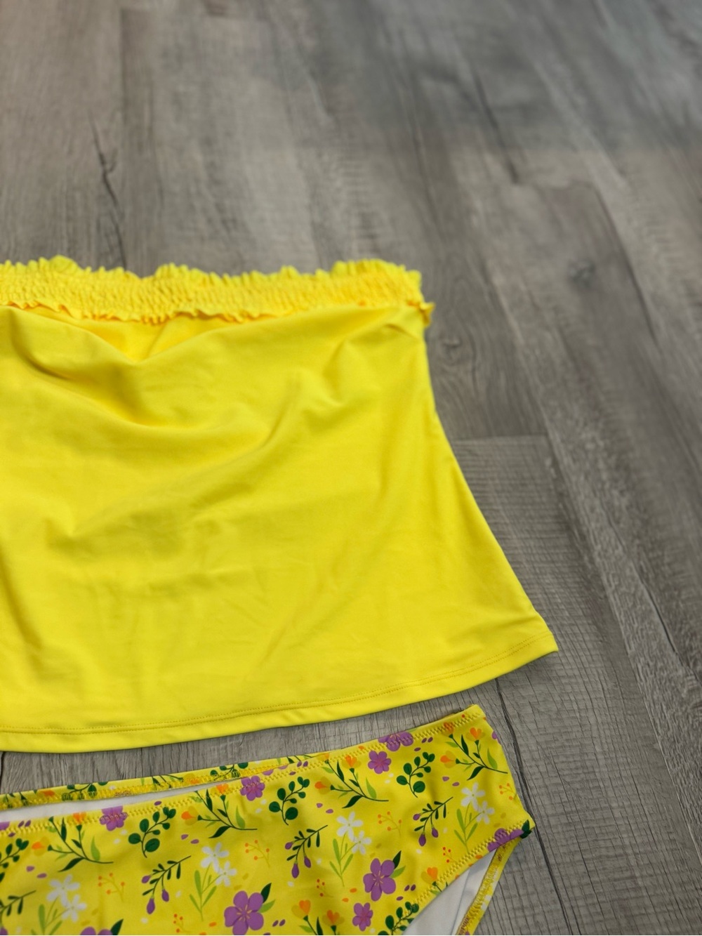 Yellow Floral Tankini Set - Bright Yellow Women's Swimwear - Picture 5 of 7